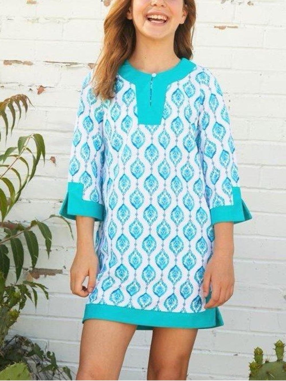 CABANA LIFE Girls kaftan dress swim coverup Santorini UPF 50 Tunic block print